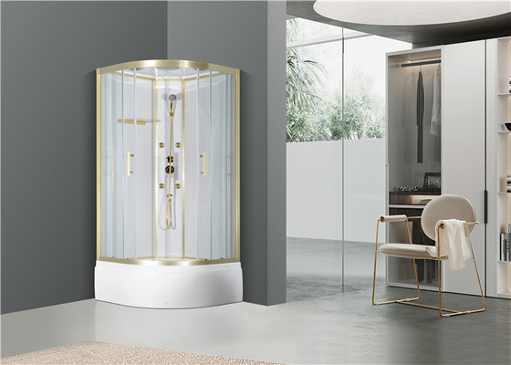 Buồng tắm có khay acrylic trắng 900 * 900 * 2150cm nhôm vàng, khay cao