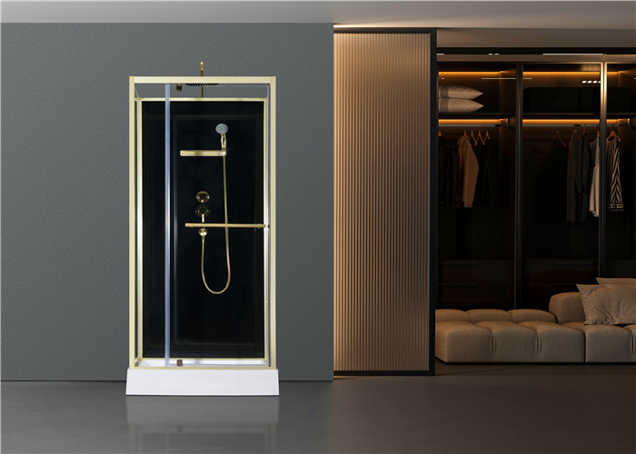 Cửa xoay thời trang， Buồng tắm ở góc, Cabin tắm vuông với khay acrylic trắng，alluminium vàng